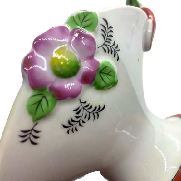 Japanese Vase Urn Planter Miniature Vintage Floral Red White Ceramic Glossy - Picture 5 of 12